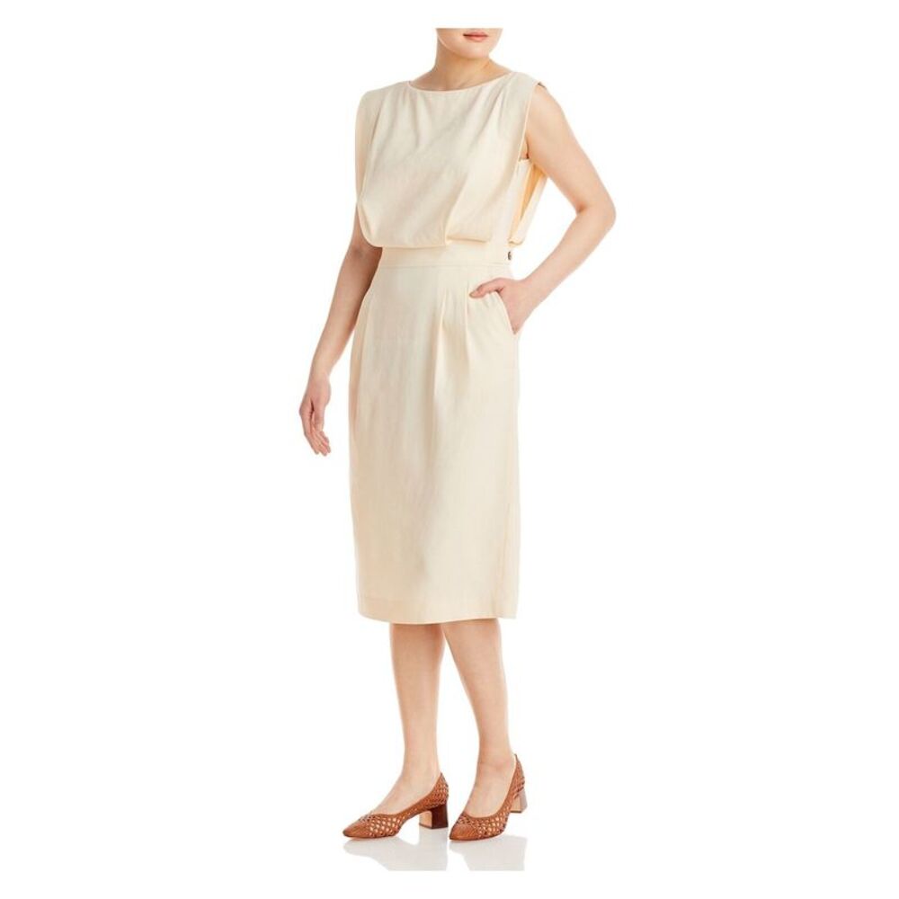 LAFAYETTE 148 NEW YORK Womens Beige Back Slit Unlined Sleeveless Blouson Dress 2